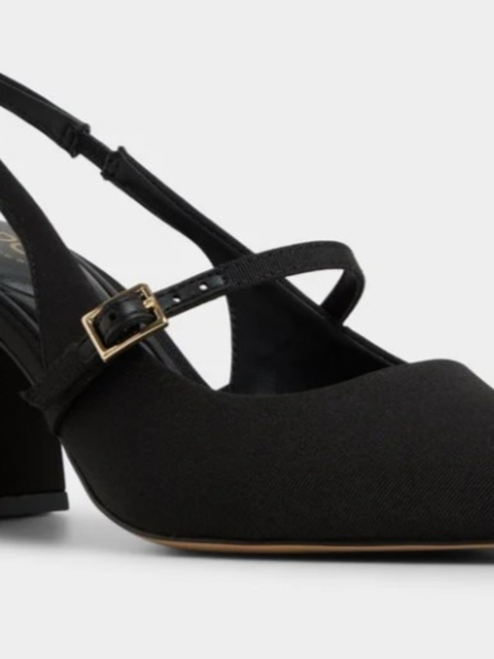 Aldo Pillow Walk Black Mary Jane Block Heel with Gold Buckle
